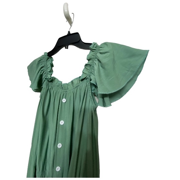 ANNA-KACI Frilled Ruffle Off The Shoulder Sage Green Maxi Dress. Sz: Medium - Picture 9 of 16